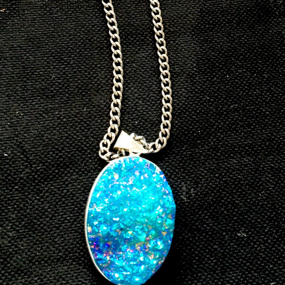 Gorgeous Blue Druzy Agate Oval Pendant DOES NOT INCLUDE Stainless Steel chain